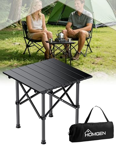 HOMGEN Tragbarer Campingtisch Kleiner Kompakter Picknick Klappbar Stabiler Outdoor Beistelltisch aus Carbonstahl 40×40 cm × 40 cm Faltbar mit Tragetasche für Camping Strand Picknick Wandern & Vanlife