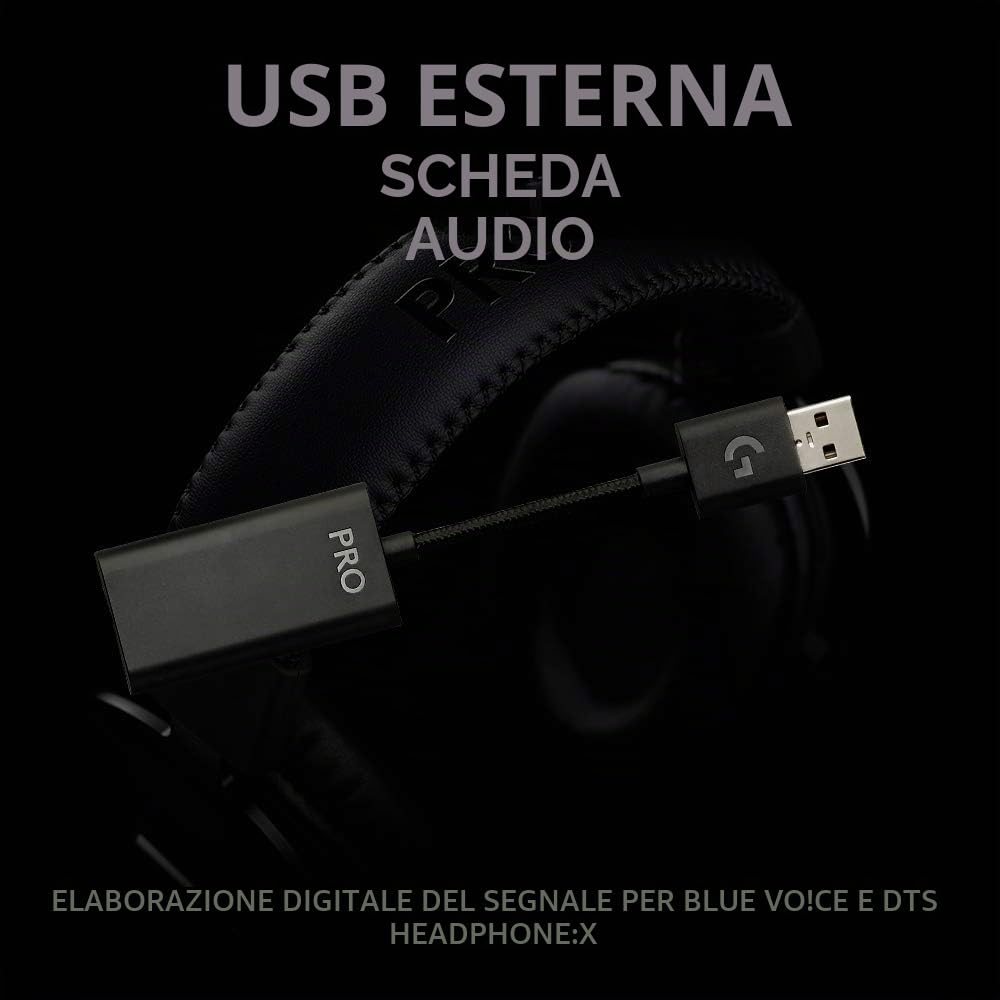 Logitech G PRO X - Cuffie da gioco con Blue VO!CE, USB, nero (ricondizionato)