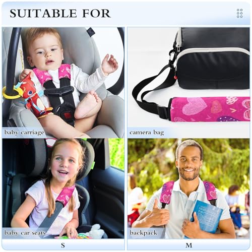 Image of Hot Pink Doodle Hearts Stars Seat Belt Cover Pad 2 Pcs Soft Cute Seatbelt Covers Protector Support Head Neck Shoulder Strap for Car Seats High Chair Backpack for Adults Kids Women Men 10x7.7In