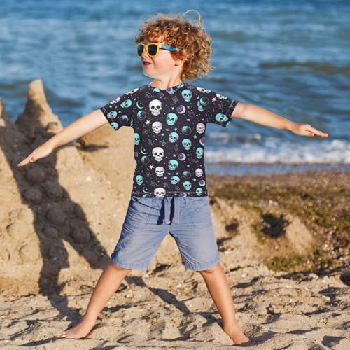 Cute Skulls Stars Kids Bathing Suit Sun Protection Activewear Swimwear Beach Tops 3T4
