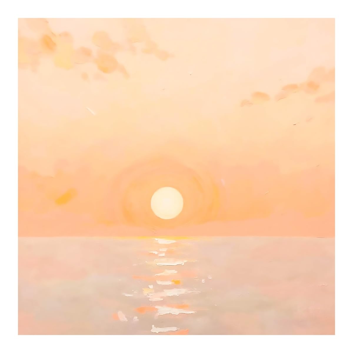 LCDIUDIU Oil Paintings for Living Room Orange Sunset Ocean Wall Art Unframed Hand Painted Textured Coastal Landscape Wall Decor Modern Aesthetic Artwork for Bedroom Home Office 60X60Cm(24X24Inch)