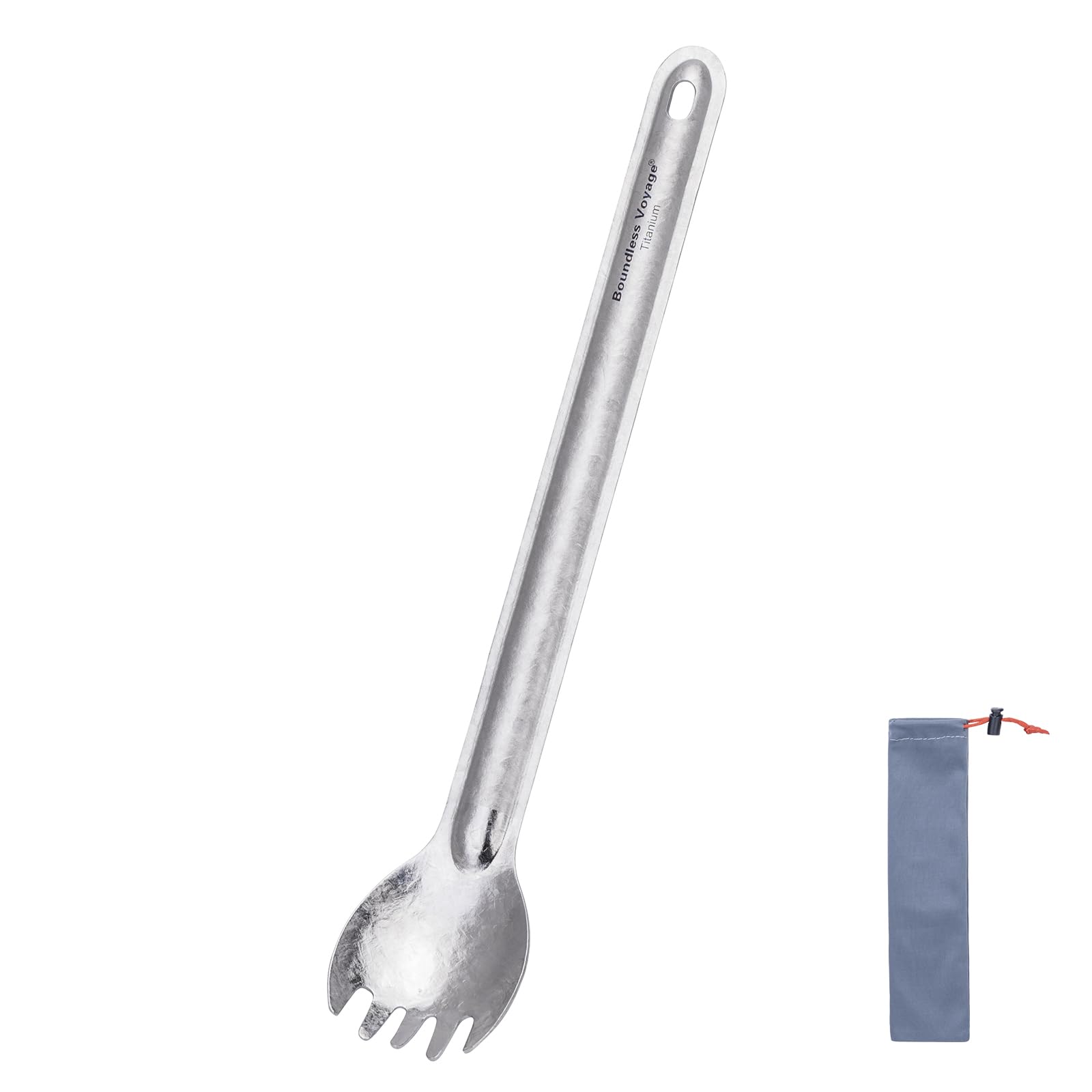 iBasingo 22cm Titanium Long Handle Spoon Spork Camping Soup Rice Snack Cutlery with Polished Bowl Ultralight Cutlery Outdoor Picnic Flatware Portable Travel Tableware (Silver Spork 1 PC Ti1032T) — image 1
