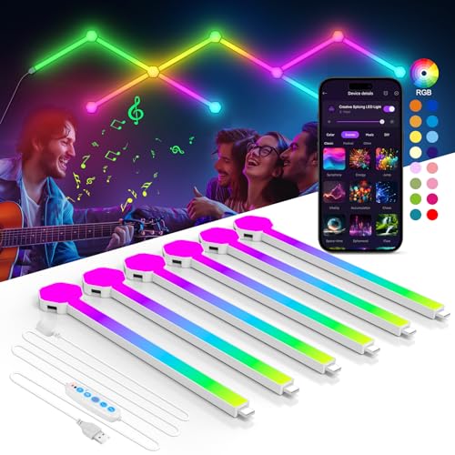 Image of OJQ 6 Pack Smart RGB LED Wall Lights - Hexagon Lights Smart APP Game Room with Music Sync DIY Dimmable Hexagon Shape Panels Hexagon Lights for Gaming Room TV Bedroom Children Room