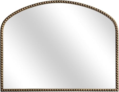 Miniatura 7 de Espejo de baño de oro antiguo arqueado, marco de cuentas de metal, espejos de pared decorativos para tocador, dormitorio, entrada