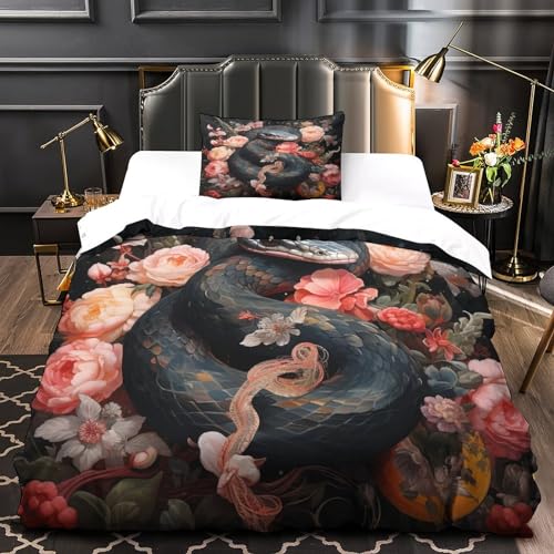 Housse de couette serpent 3D 135x200 parure lit microfibre