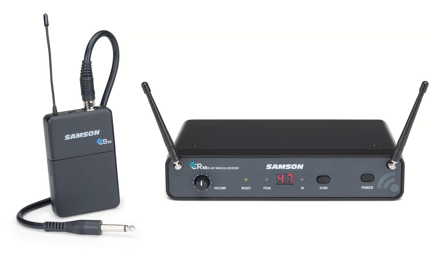 Samson Concert 88x Gitarren/Bass UHF-Funk-System (G-Band 863–865 MHz) – CB88 Beltpack mit Kabel, 100 Kanäle & True-Diversity Empfänger für Bühne, Proberaum & Live-Auftritte