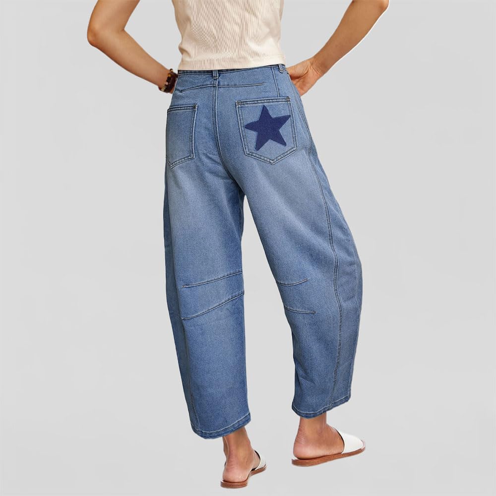 Jeans a barile da donna larghi con stampa a ferro di cavallo jeans a ferro di cavallo a vita media gamba larga ritagliati alla caviglia pantaloni in denim