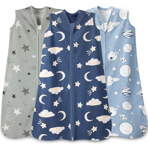 Image of Wrrernsin Baby Sleep Sack 12-18 Months Baby Wearable Blanket 100% Cotton TOG 0.5 2-Way Zipper Newborn Sleeping Bag, 3 Pack Comfy Lightweight Sleep Sacks for Babies