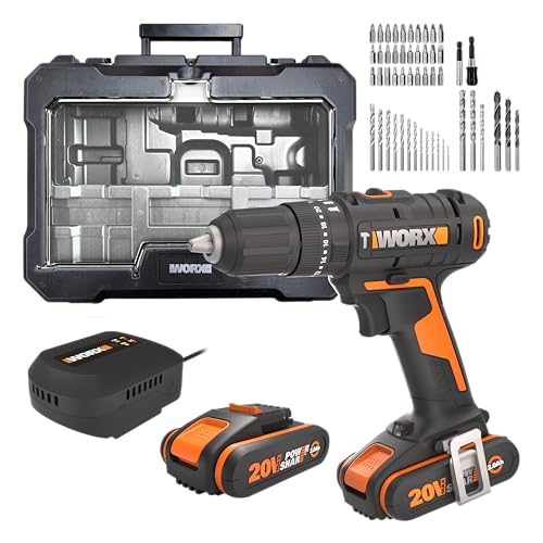 WORX Perceuse à Percussion sans Fil 20V WX370.2, 3 en 1, Couple Max de 50Nm, Mandrin 13mm...