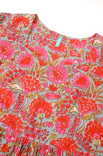 Image of Janasya Women's Plus Size Pure Cotton Floral Printed Flared Dress