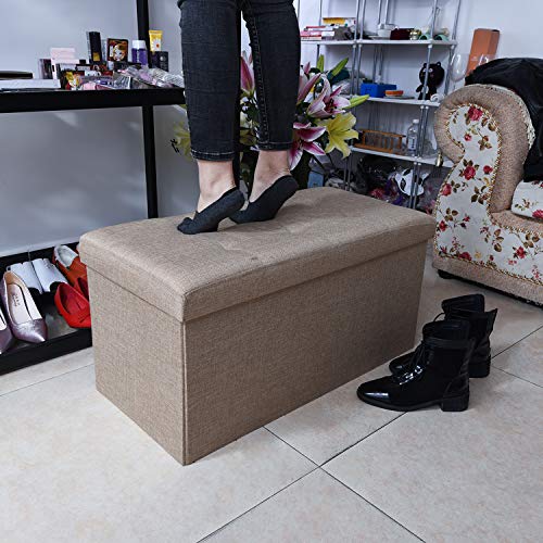image for WoneNice Linen Folding Storage Ottoman Bench, Storage Chest Footrest P