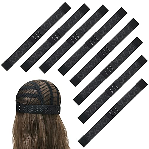 MYKURS Adjustable Wig Elastic Band, Silicone Coated Elastic Straps for Non-Slip Wigs Making and Sewing, Black 8 Pack