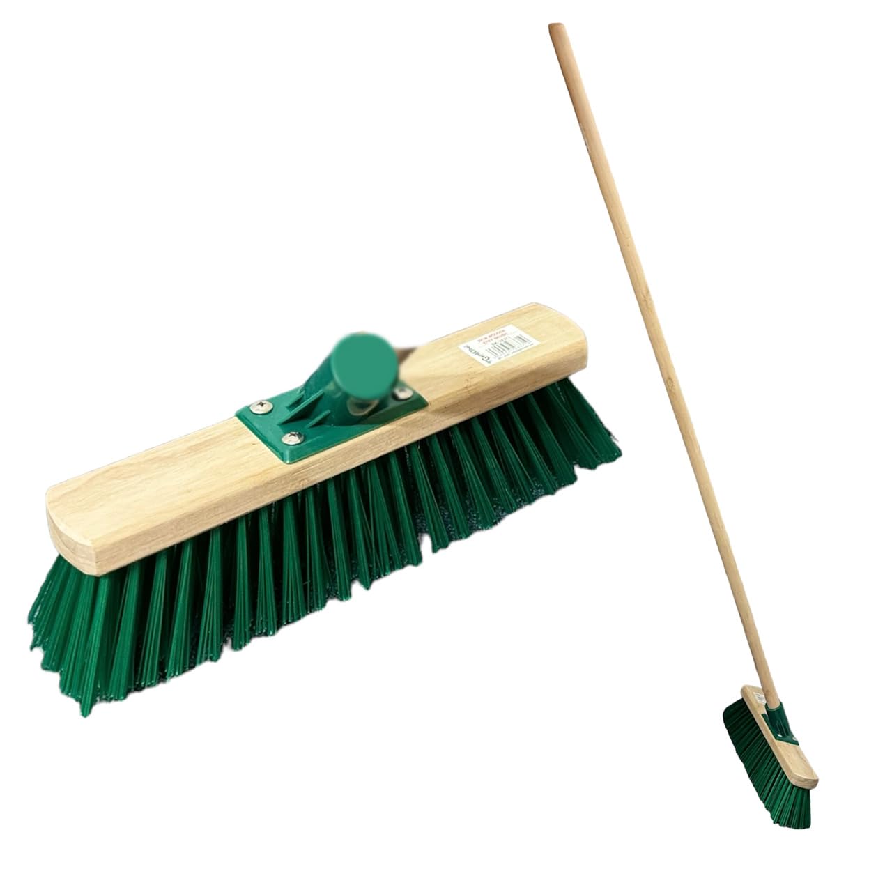 GREEN 30cm Stiff Broom with Synthetic PVC Hard Bristle Brush - Durable Support Bracket & 120cm Wooden Handle - Heavy Duty Outdoor Garden Sweeping Brush
