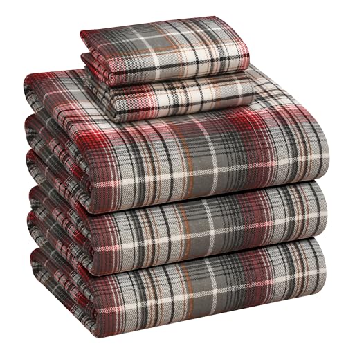 RUVANTI Flannel Sheets Split King Size - 100% Cotton Double Brushed Split King Bed Sheets Set - Deep Pockets 16 Inches - All Seasons Breathable & Extra Soft - Warm & Cozy 5 Pieces Halloween Check