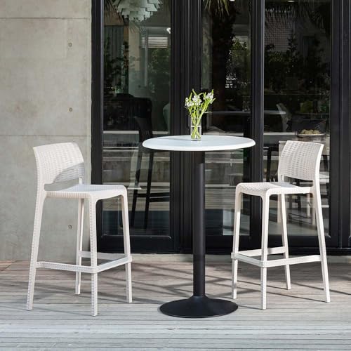 Lagoon Rue Butaco de Bar, Set de 2, Taburete inyectado en polipropileno, Fibra de vidrio, Protección UV, Altura 102 cm, Apilable, Con respaldo y reposapiés, para sala de fiestas, patio, cocina y bar (Negro Grafito) miniatura 6