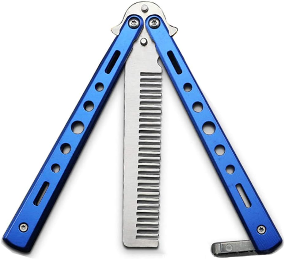 Butterfly Knife Trainer Trainning Practice Comb Unsharpened Blade, Valentine's Day present (Blue-Comb)