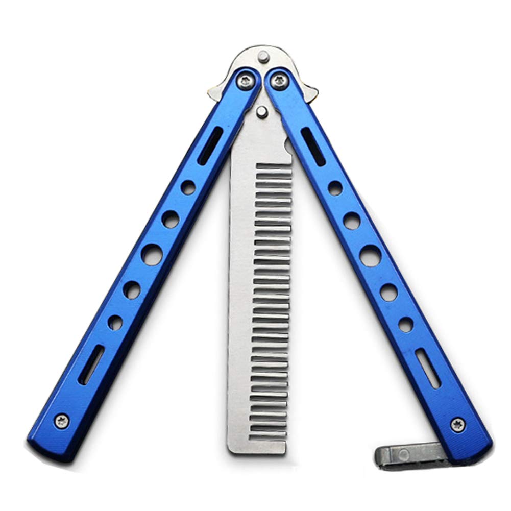 TRUEGOOD Butterfly Knife Trainer Trainning Practice Comb Unsharpened Blade, Valentine's Day present (Blue-Comb)