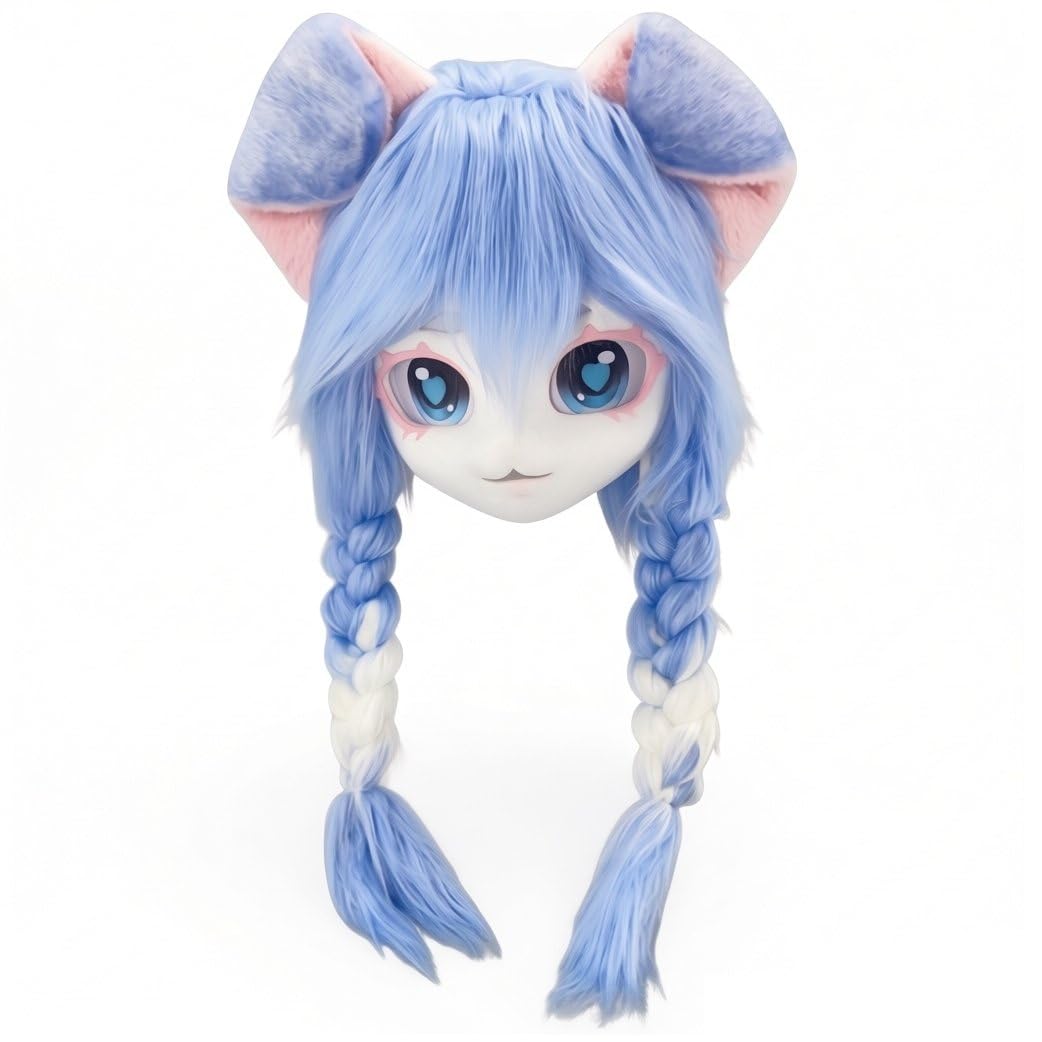 Sslvya Furry Fursuit Head Mask Headgear Plush Animal Head Masks Halloween Masquerade Cosplay Props Costume Accessories
