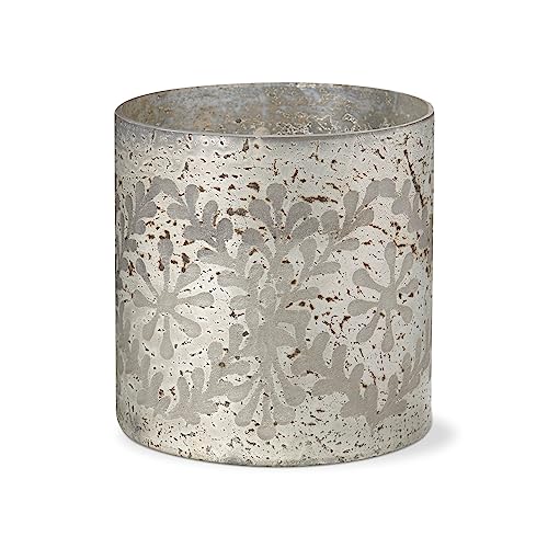 tag Eva Collection Etched Glass Hurricane Pillar Candle Holder, 6.00L x 6.00W x 6.00H in. Silver