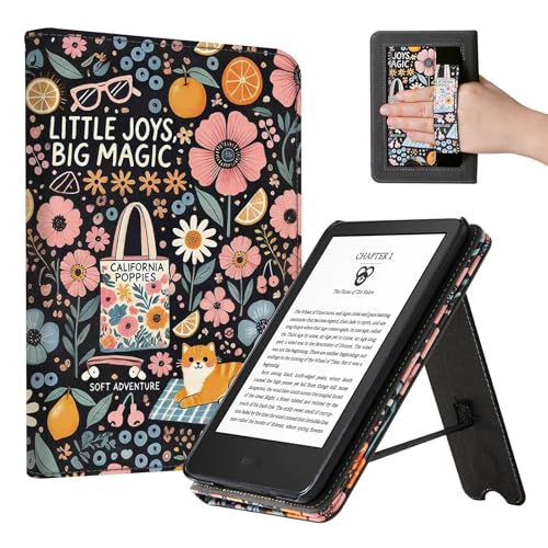 Image of CoBak Case for 6 inch E-Reader - PU Leather Smart Cover with Auto Sleep /Wake & Hand Strap, not Compatible with Kobo Clara,Little Joys