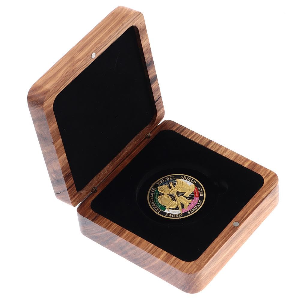 Risedot Coin Storage Case Women Coin Presentation Practical Walnut Wood Collector Challenge Coin, Brown - Image 4