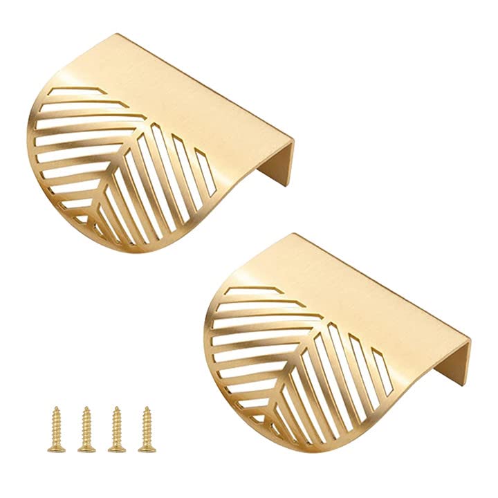 MOROBOR Solid Brass Cabinet Knob Finger Pulls, 2pcs Leaf Shaped Curved Cabinet Pulls