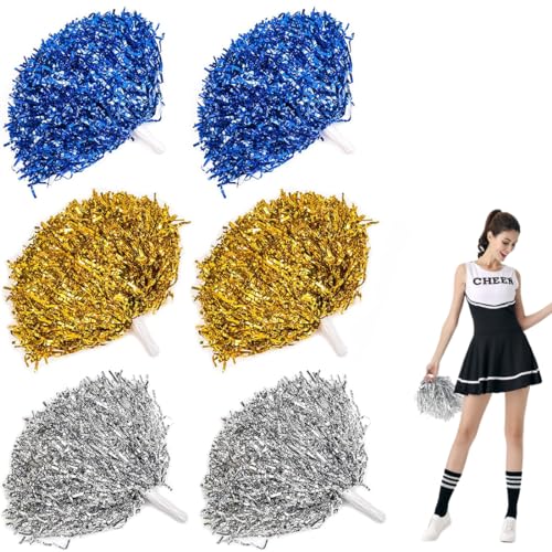 Reccisokz 6 Piezas Pom-Pom Cheerleader,Cheerleader Cheerleader De Metal Brillante,Flower Pom-Pom Spirit Cheerleader Hecho a Mano Color Packing Accessories Team Game