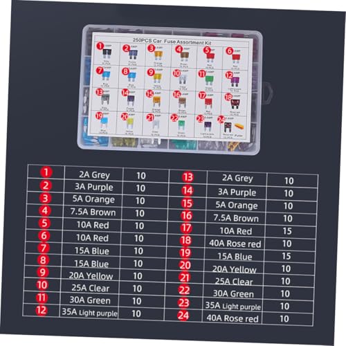 Kit surtido estándar de fusibles para automóvil y camión de 250 piezas con carcasa transparente para protección contra sobrecarga y cortocircuito miniatura 4