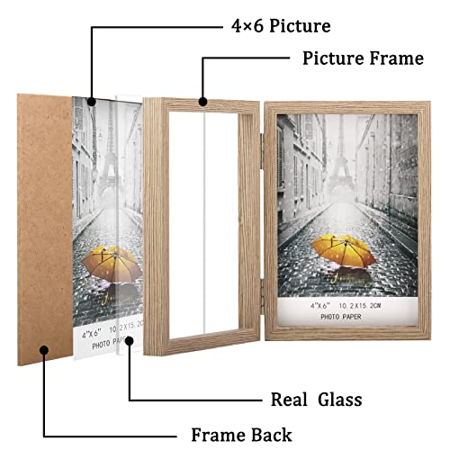 Orivan 4X6 Double Picture Frames Hinged Folding Photo Frames With Glass Vertical Stand Frames (Wood Grain) #TOP2