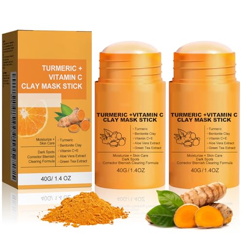 Ledeak Mascarilla de Arcilla y Cúrcuma, 2 Artículos Mascarilla Facial con Vitamina C para Poros, Limpieza Profunda, Hidratación y Brillantez, Turmeric Clay Mask Stick para Hombres y Mujeres