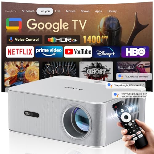 OSCAL PV800Pro 4K Smart Beamer 1400 ANSI-Lumen, WiFi 6, Zertifiziert Google TV, Netflix, 10000+ Apps, HDR10+ Beamer mit HiFi Sound, Auto Focus/6D Trapezkorrektur, Heimkino/Outdoor Projektor