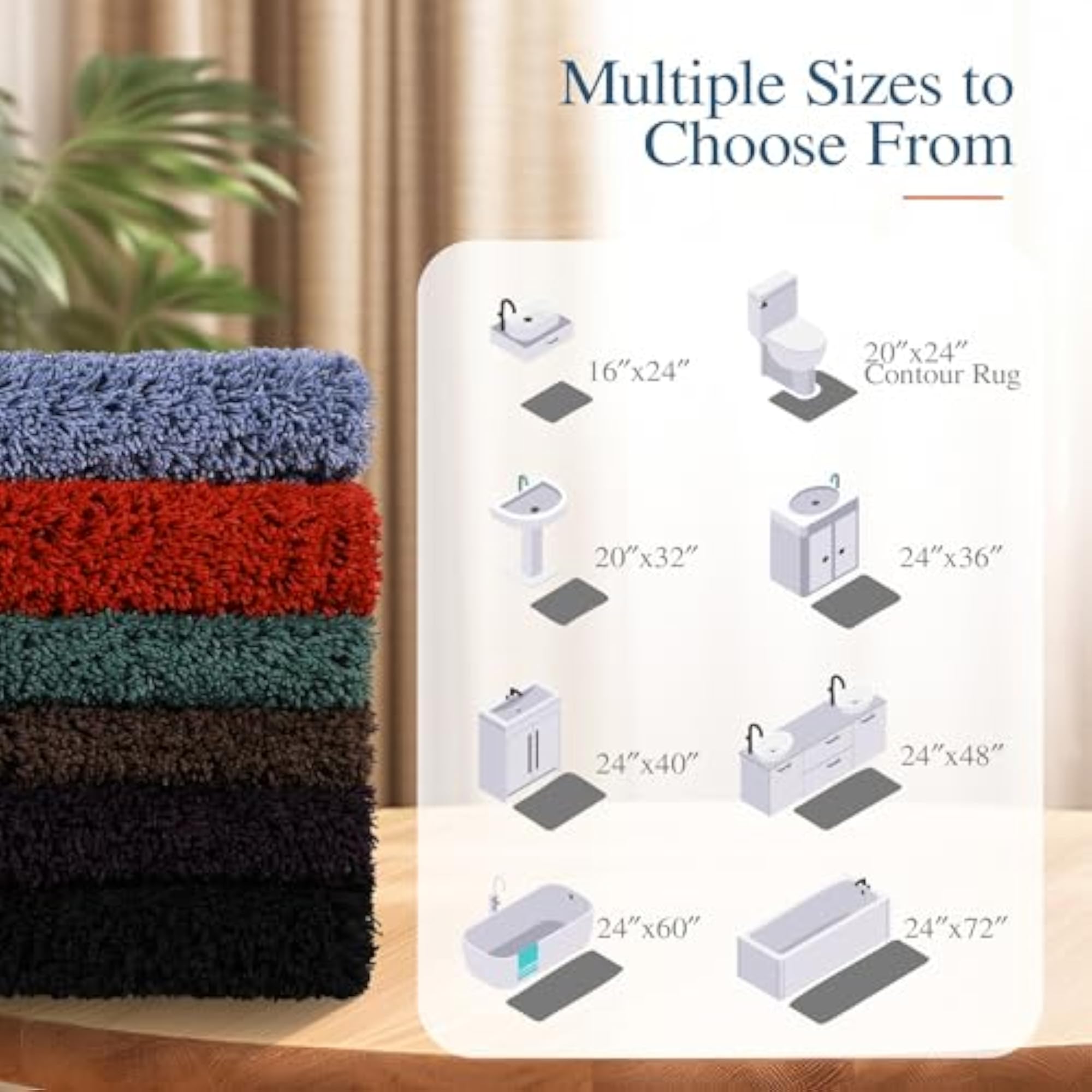 Super Soft Shag Shower Mat, Non-Slip Bath Rug