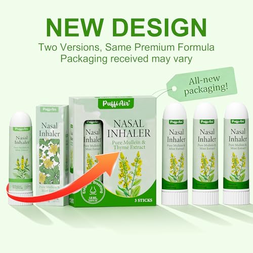 Image of PUFFIAIR Mullein Nasal Sticks (3 Pack) 丨Pure Mullein & Mint Extract丨 Boost Focus, Reduce Fatigue & Stuffy Noses 丨 Support Craving Relief for Smokers, Energy Boost & Respiratory Health
