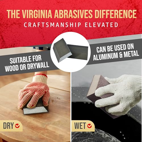 Virginia Abrasives 5” x 3” x 1” Single Angle Medium Grit Sanding Sponge Blocks - Washable and Reusable Sandpaper Foam Bricks/Pads Perfect for Finishing Drywall, Wood, Metal - Wet and Dry - 24 Pcs Pack