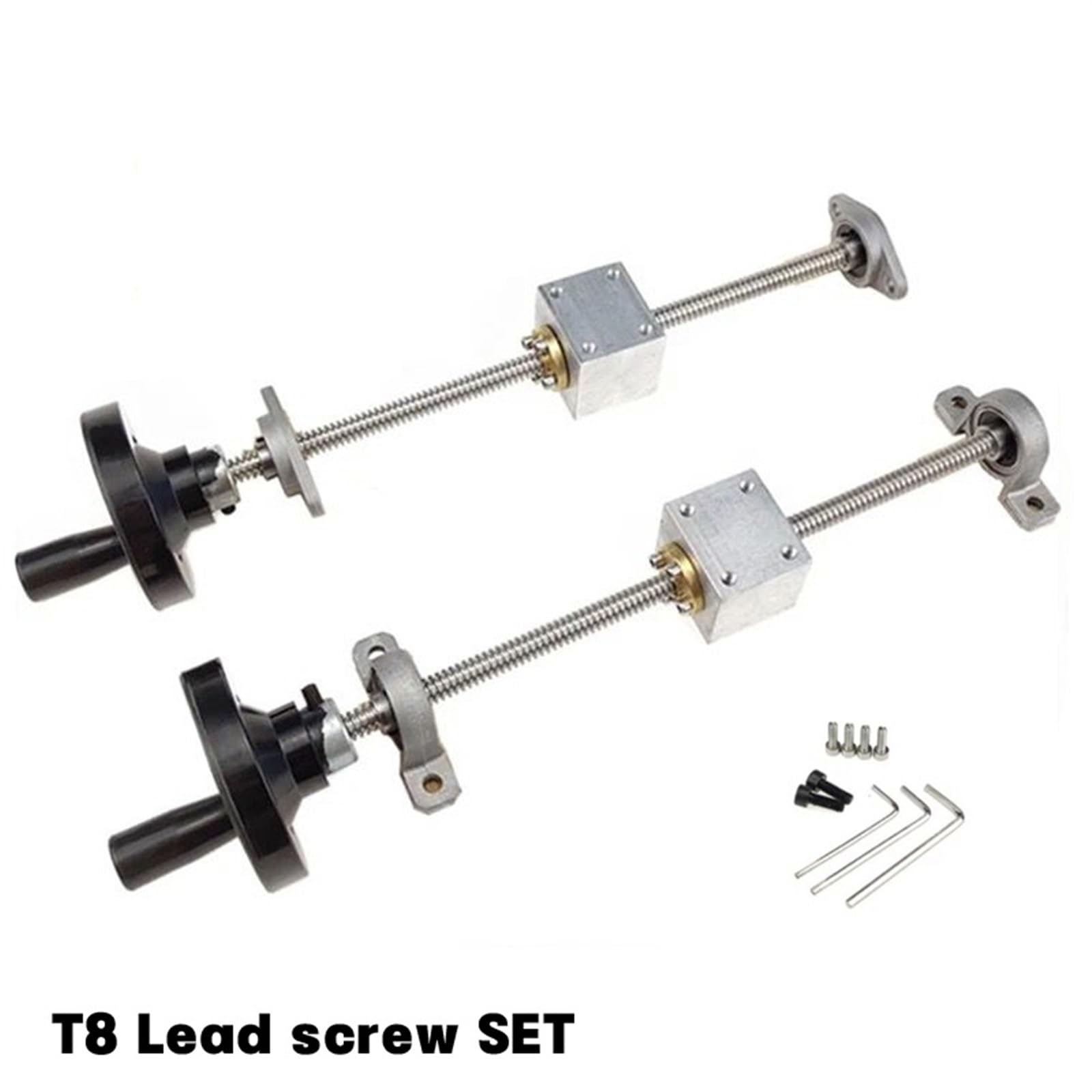 Gewindespiel Horizontale T8-Leitspindel mit Handrad-Set, 2 mm Steigung, 2 mm, 4 mm, 8 mm, 12 mm, 14 mm Leitspindel mit Messingmutter, Lagergehäusehalterung Schraube trapezförmig (Color : Lead 4mm hor