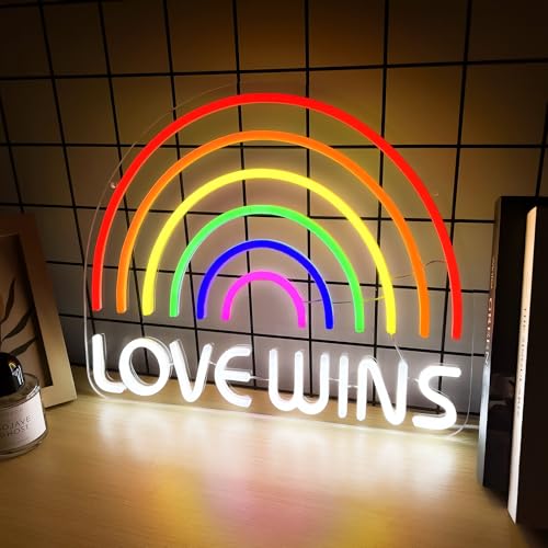 Image of LOVE WINS Neon Sign - Rainbow Light Signs, USB Powered LED Lights for Wall Decor, Gay Bar, Bedroom, Man Cave,Party, Cool Birthday Christmas Gifts for Boys Girls
