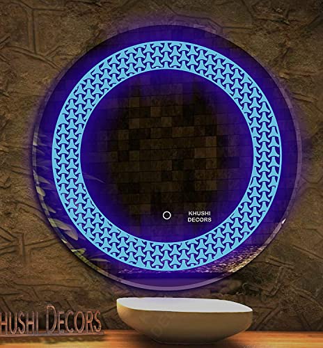 Image of LED Mirror Glass Bathroom Wall - Decorative Led Mirror with Touch Sensor Lights Cabinet Vanity Wall Design Darpan Full Length for Home (21x21 Inch Round DH11)