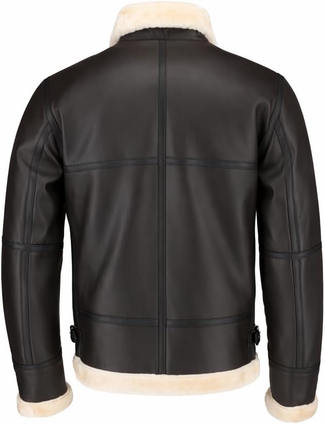 TLC B3 Bomber Leather Jacket Mens | Aviator Style Real Shearling Jacket Men with Faux Fur Lining - Image 4