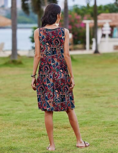 Image of Zeagoo Womens Summer Sundress Boho Floral Casual Tank Dresses with Pockets Sleeveless Tiered Swing A Line Beach Dress