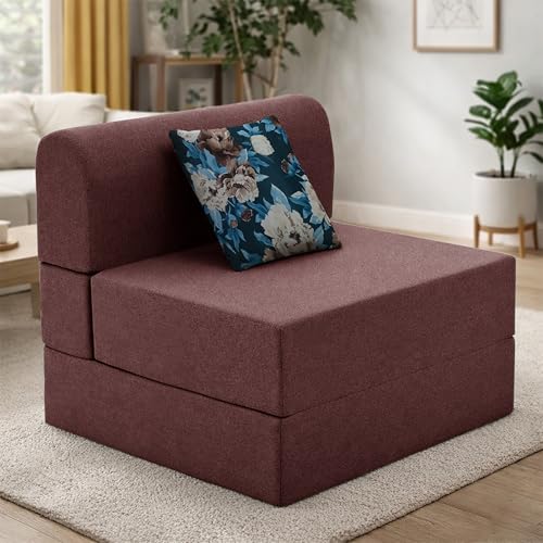 Image of Convertible 3 * 6 Single Seater Sofa Cum Bed | Foldable Sofa Bed for Apartments & Studio Rooms (Brown, COMFORTMAX)