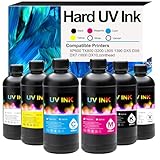 Aulay UV Ink for Hard Materials Compatible with Ep XP600 TX800 i3200 L805 1390 DX5 DX6 DX7 i1600 DX10 printhead – for Wood Acrylic,Plastic,Stone Material,etc 500MLx6 (CMYKWV)
