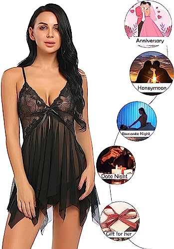 Image of Nightwear for Girls - Babydoll Lingerie for Women - Lace Sleepwear Dress - Honeymoon Nightwear