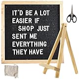 Letterboard 25x25cm aus Eiche mit Filz, 340 Buchstaben & Zubehör, Holz Quadratisch Buchstabentafel mit Staffelei und Beutel, Memoboard für Küche Büro Baby-Ankündigungen Meilensteine Geschenke