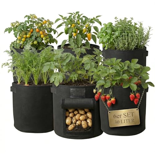 Onbest Pflanzsack Set 6x30L mit Erntefenster und Griffen
