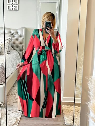 Image of Plus Size Women's 2 Piece Outfits Casual Long Sleeve Wrap Crop Top Maxi Long Dress Flowy Matching Sets
