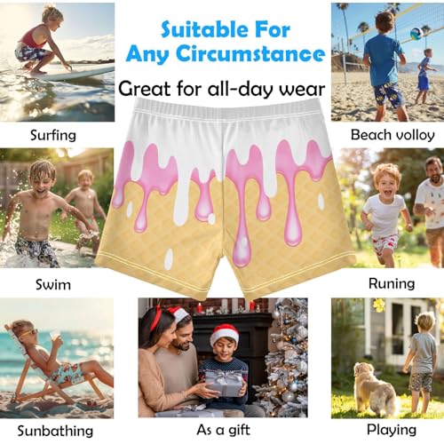 Boys Swim Trunks Quick Dry Bathing Suit White Pink Ice Cream Toddler Swim Shorts Boardshorts Swimwear 3-102