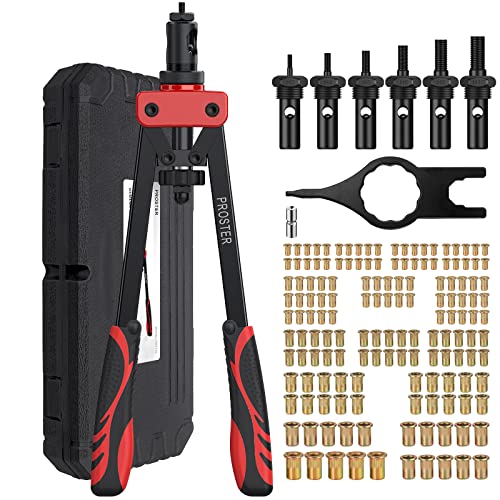 Proster Rivet Nut Tool 14 - Rivet Nut Pliers Set Heavy Duty Rivnut Tool Kit with 150PCS Rivet Nuts and M3 M4 M5 M6 M8 M10 6 Metric Mandrels Heat-Treated Alloy Steel Rivnut Gun with Storage Box