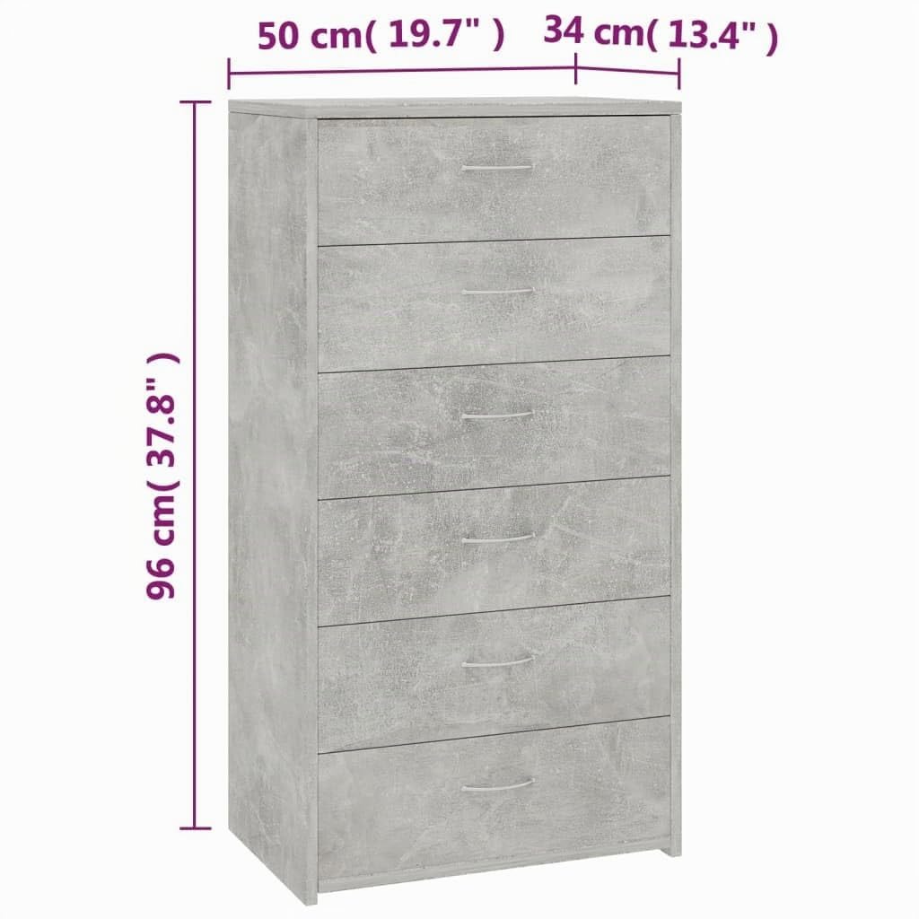 vidaXL Credenza con 6 Cassetti Minimalista Robusta Elegante Madia Armadietto Cassettiera Arredo Casa Grigio Cemento 50x34x96 cm in Truciolato