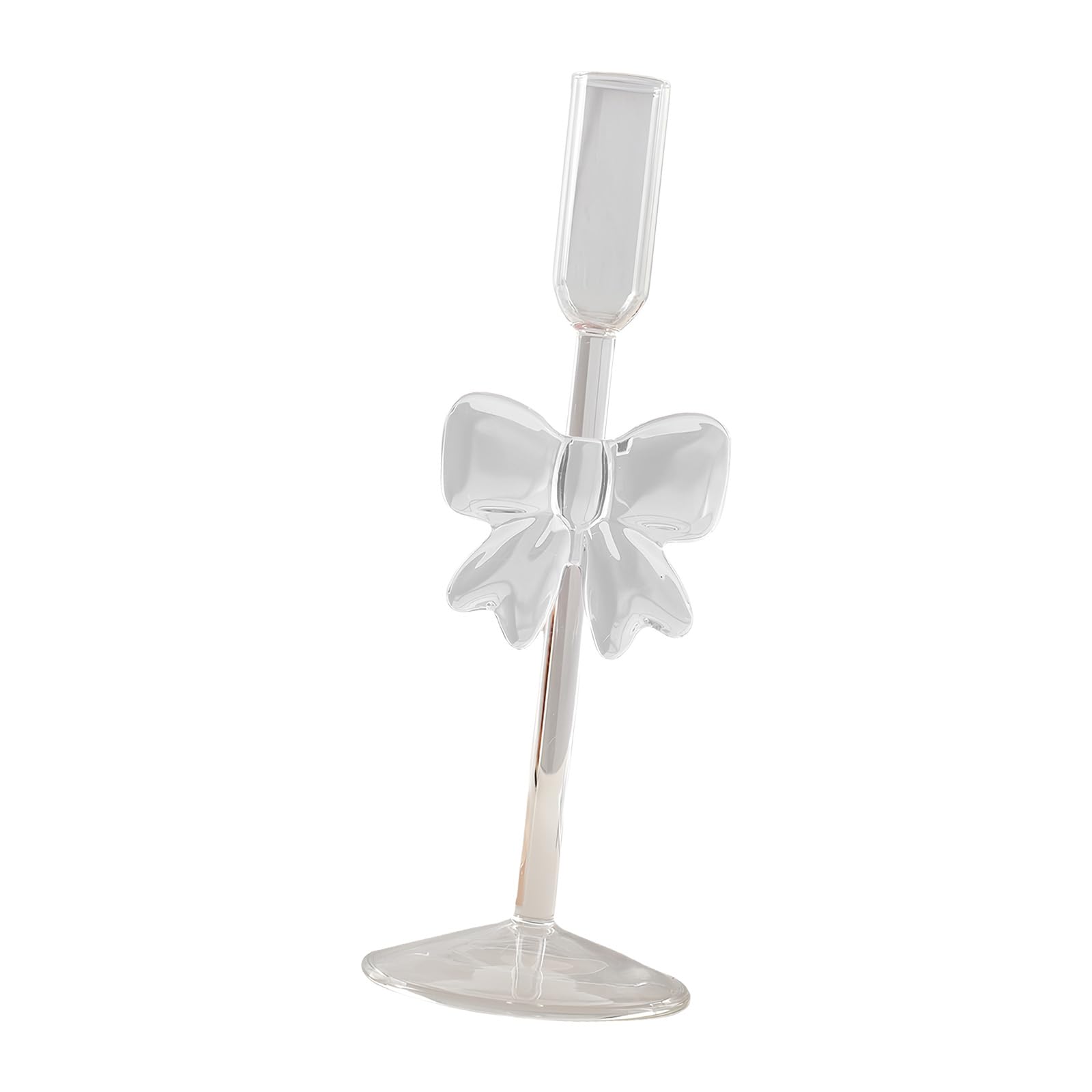 Tfaoys Clear Handcrafted Bowknot Glass Holders Taper Candlestick Stand Ideal For Dining Table Decors Gift Bowknot Holders Borosilicate Glass