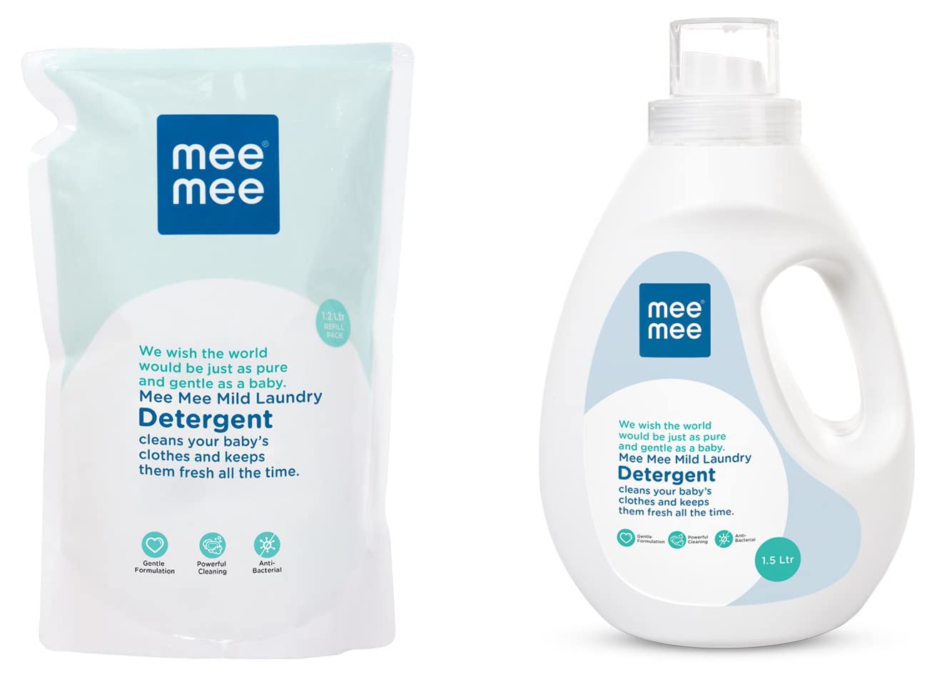 Mee Mee Mild Baby Liquid Laundry Detergent Refill Pack, 1.2L & Mee Mee Mild Baby Liquid Laundry Detergent, 1.5L